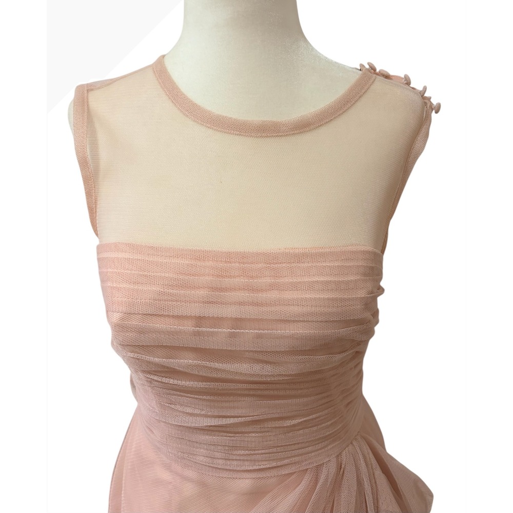 Vintage Vera Wang Pink Size 4 Tulle Ruched Illusion Cocktail Dress Formal - Picture 3 of 11